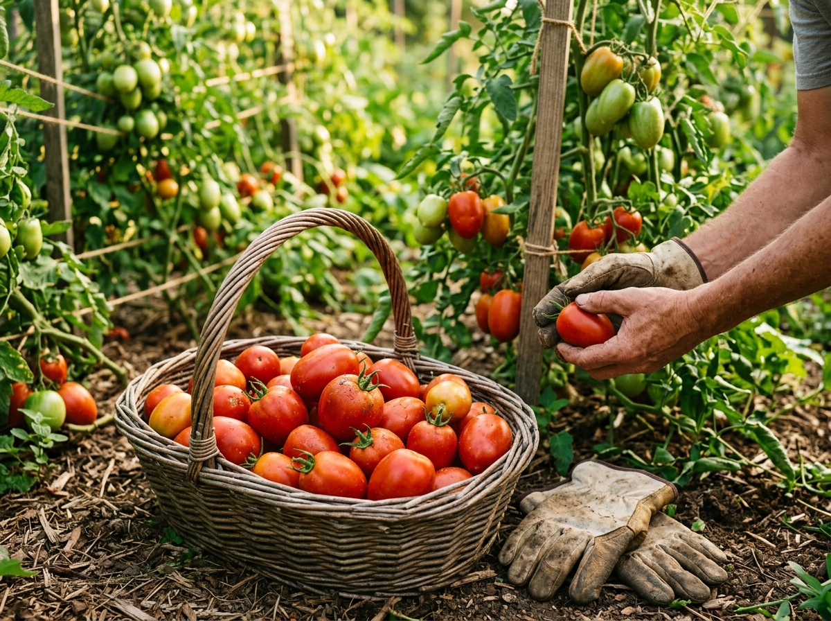 Vegetable Garden Harvest — First Ripe Tomatoes